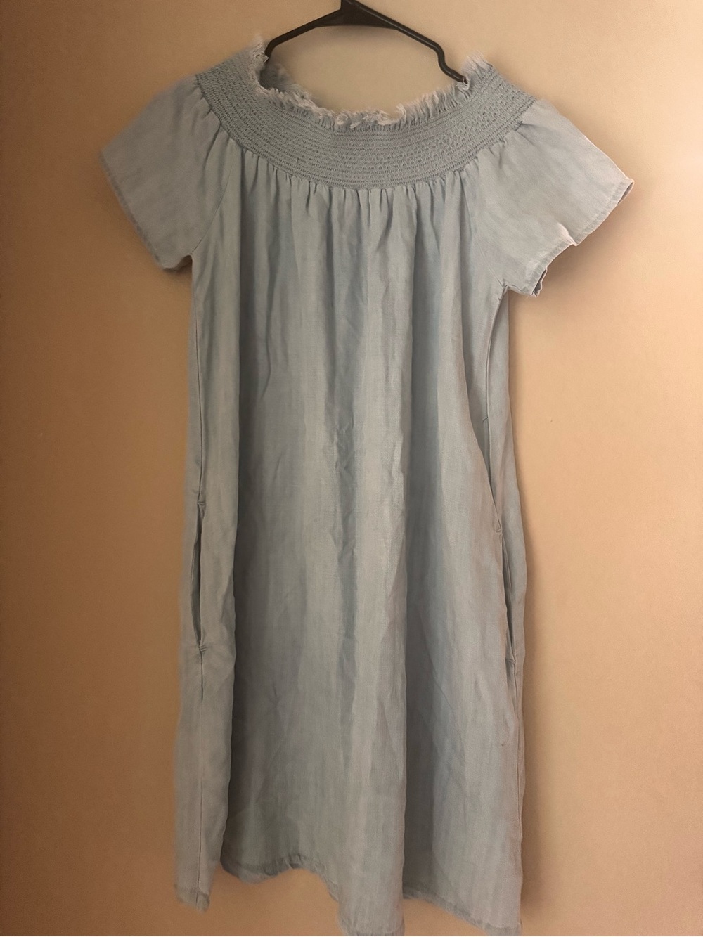 RD Style Light Blue Smocked Off-Shoulder Casual Dress